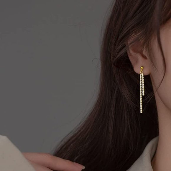 Sterling Silver Crystal Rhinestone Linear Drop Earrings for Women Teen Girls CZ
